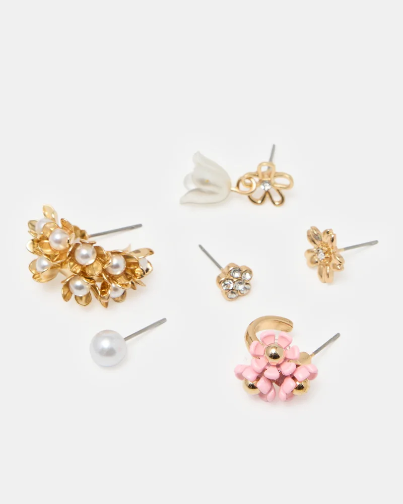 REDTAG Women Gold 3 Pairs Embellished Studs Set