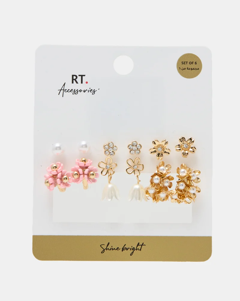 REDTAG Women Gold 3 Pairs Embellished Studs Set