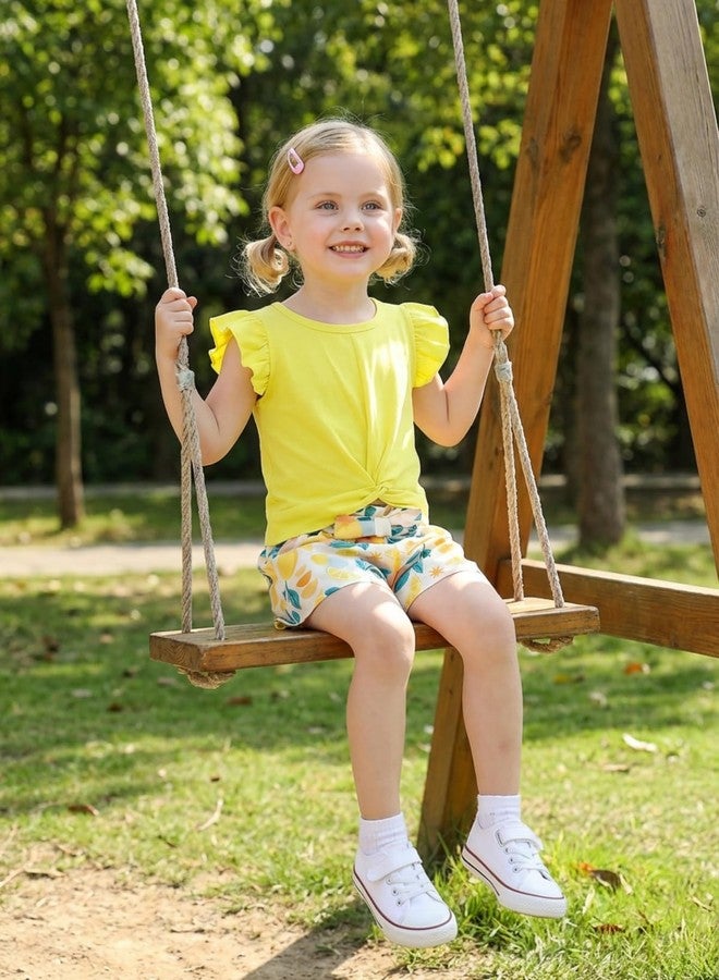 Valcatch Toddler Girls Summer Clothes Set - Cute Ruffle Sleeve Twist Front Top & Bowknot Shorts Outfit for Baby Girls 18M-5T - Image 3