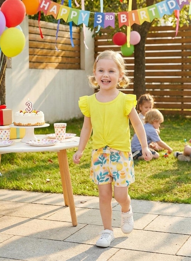 Valcatch Toddler Girls Summer Clothes Set - Cute Ruffle Sleeve Twist Front Top & Bowknot Shorts Outfit for Baby Girls 18M-5T - Image 2