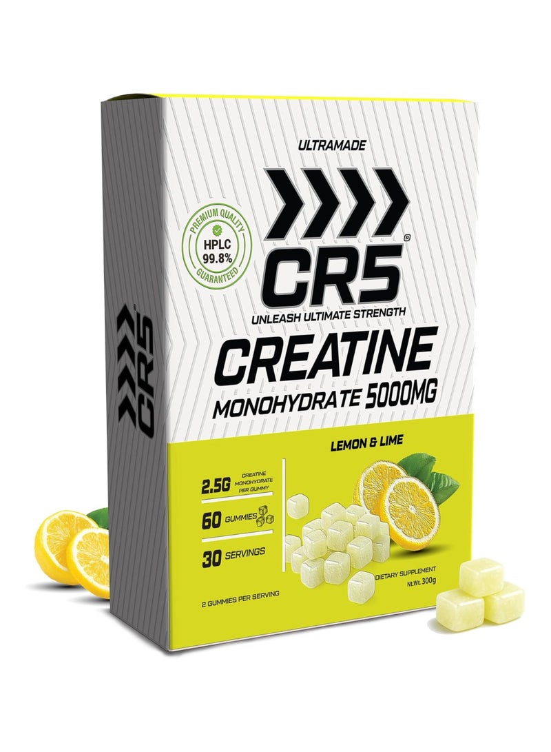 CR5 Creatine Gummies 5000mg for Women & Men - 90 Sugar-Free Vegan Gummies - Creatine Monohydrate - Natural Lemon Flavour - Non-GMO & Gluten-Free - 1 Month Supply - Image 1