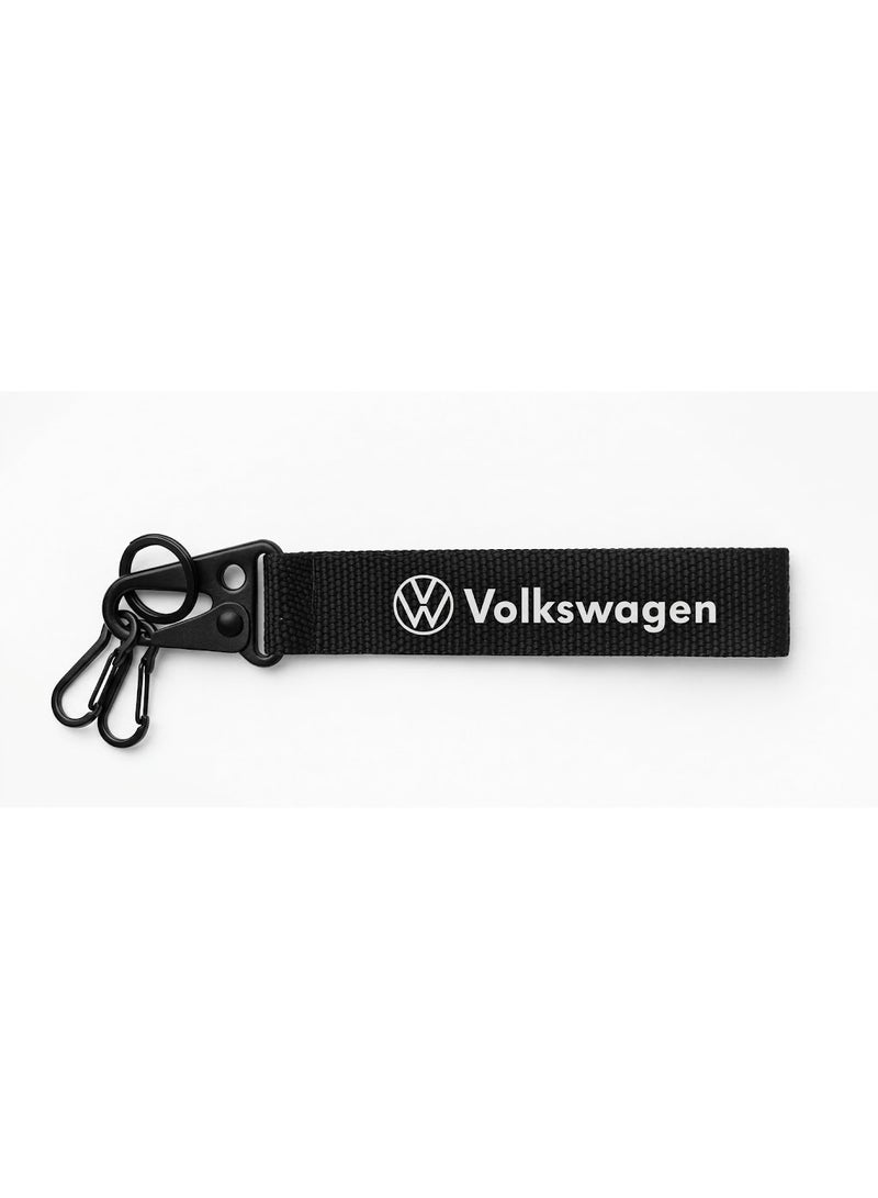 Premium Black Fabric Keychain Strap with Volkswagen Logo