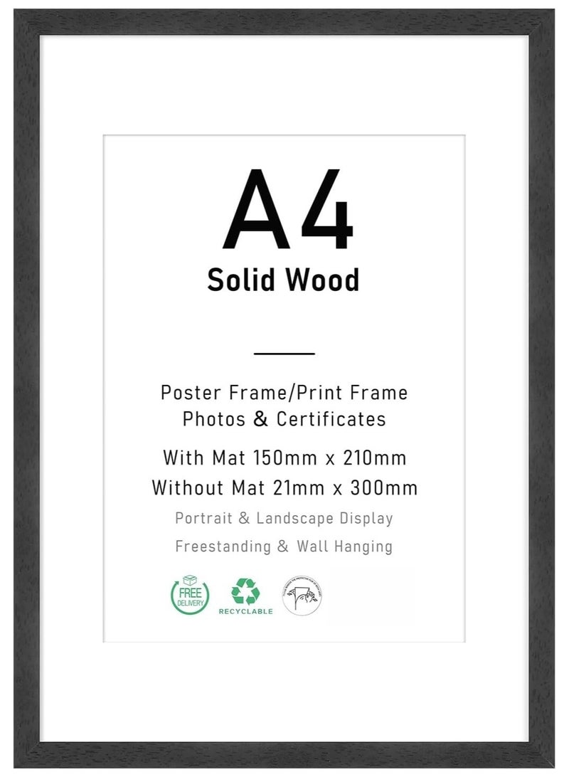 سوفام A4 شهادة إطار الصورة، الخشب الأسود إطار الصورة مع تثبيت ل A4(21*29.7 سم) الطباعة سم، ملصق الإطار مع ضفاف الزجاج للجدار جبل العرض تركيب أو عرض الجدول - Image 1