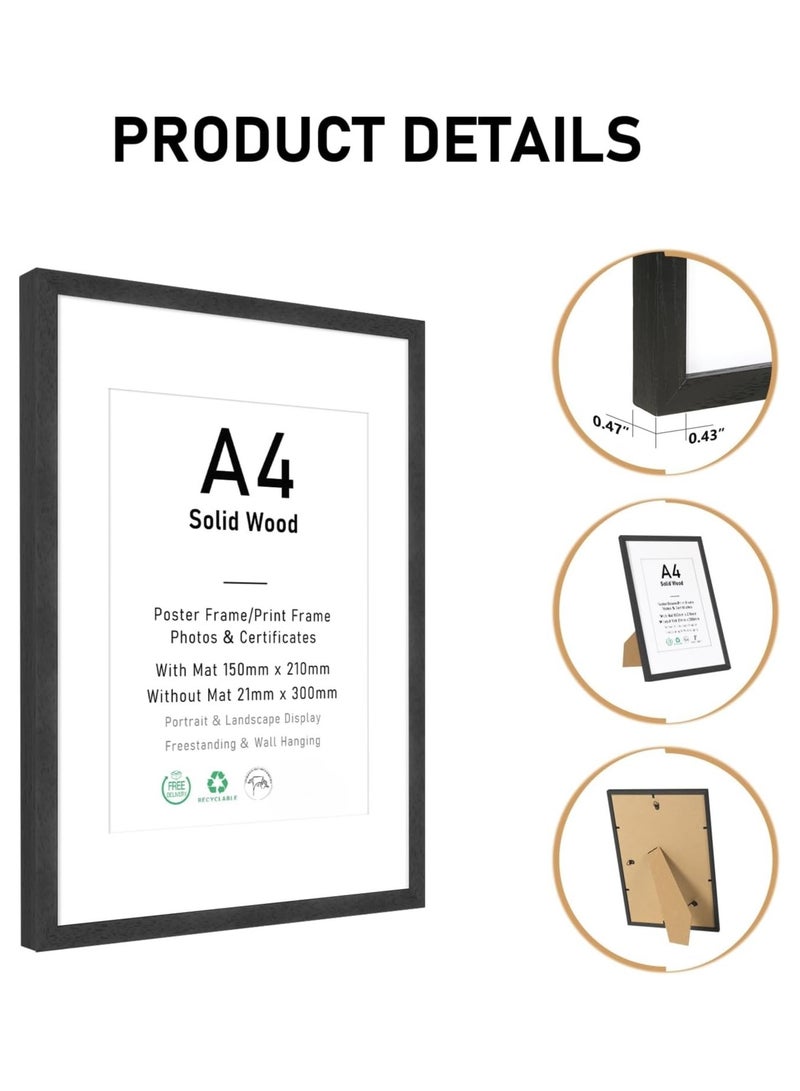 سوفام A4 شهادة إطار الصورة، الخشب الأسود إطار الصورة مع تثبيت ل A4(21*29.7 سم) الطباعة سم، ملصق الإطار مع ضفاف الزجاج للجدار جبل العرض تركيب أو عرض الجدول - Image 5