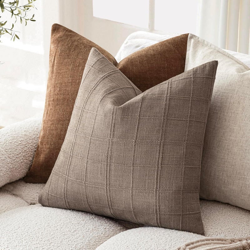 Foindtower Decorative Pillow Covers Linen Checked Neutral Accent Pillowcases Modern Farmhouse Style Boho Home Decor for Sofa Chair Couch Bedroom Living Room Outdoor Set of 2 - Image 5