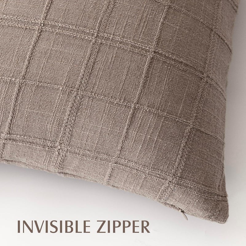 Foindtower Decorative Pillow Covers Linen Checked Neutral Accent Pillowcases Modern Farmhouse Style Boho Home Decor for Sofa Chair Couch Bedroom Living Room Outdoor Set of 2 - Image 3