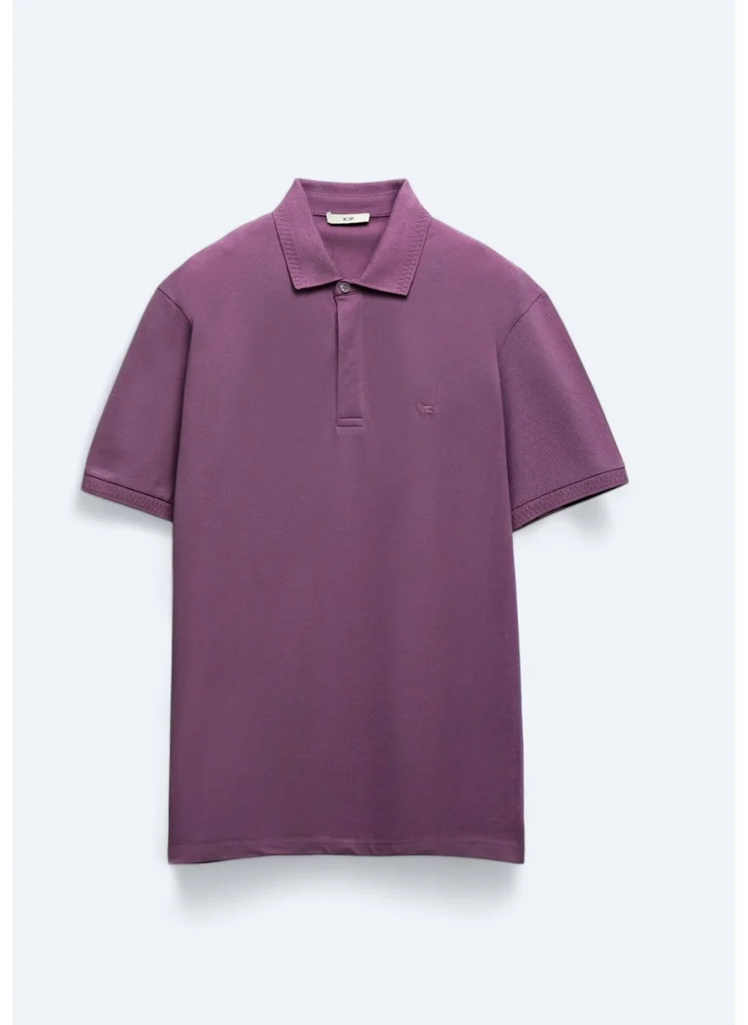 Kip Purple Plain Polo Collar 100% Cotton T-Shirt