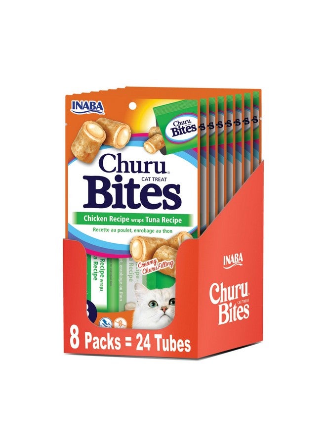 Inaba Churu Bites for Cats, Soft Baked Chicken Churu Filled Cat Treats with Vitamin E, 0.35 Ounces Each Tube, 24 Tubes Total (3 per Pack), Tuna Recipe - Image 1