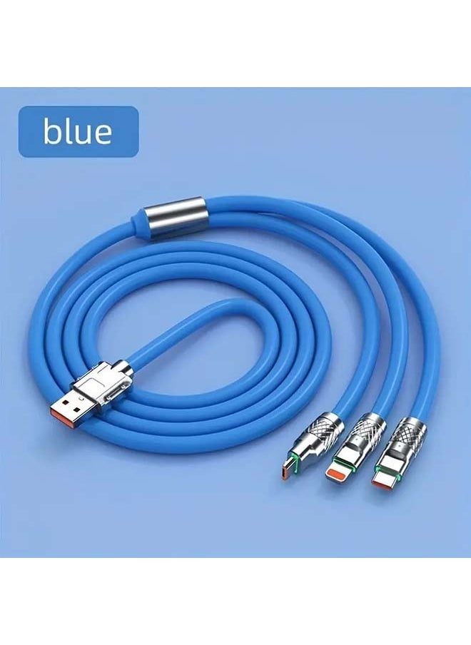 ماركة غير محددة - كابل شاحن USB فائق السرعة 3 في 1 بقوة 120 وات بطول 1.2 متر، كابل شحن USB عالمي من السيليكون فائق النعومة مع منفذ USB من النوع C من نوع Lightning لأجهزة iPhone والأجهزة الأخرى بأقصى سرعة - Image 1