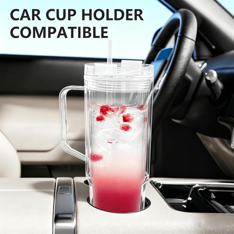 Icesip 40 oz Tumbler with Handle and Straw Double Wall Reusable Plastic Clear Tumbler with Lid Acrylic Iced Coffee Cups Water Travel Mug - Image 5