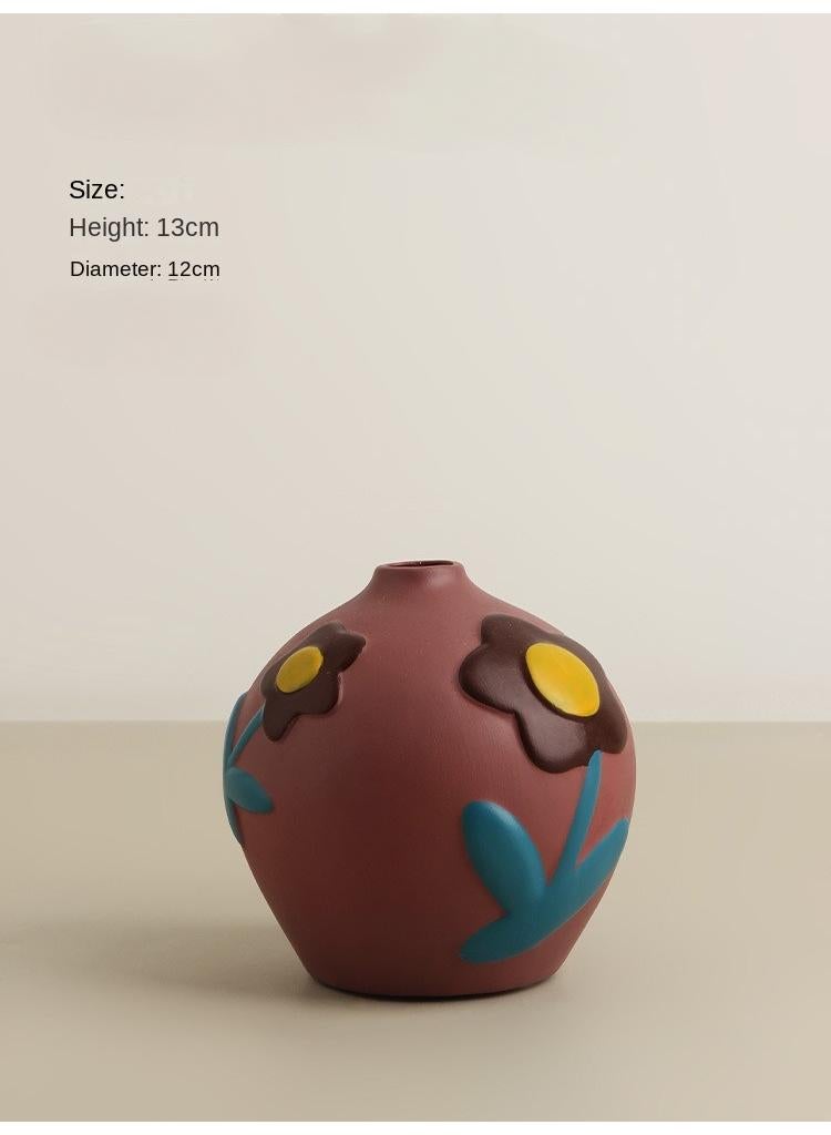 general 1 Pcs Creative Home Morandi Painted Ceramic Vase Living Room Decoration With Small Daisy Pattern 13cm High