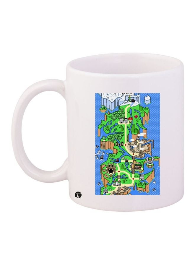 Cartoon Printed Coffee Mug White/Green/Blue 11ounce