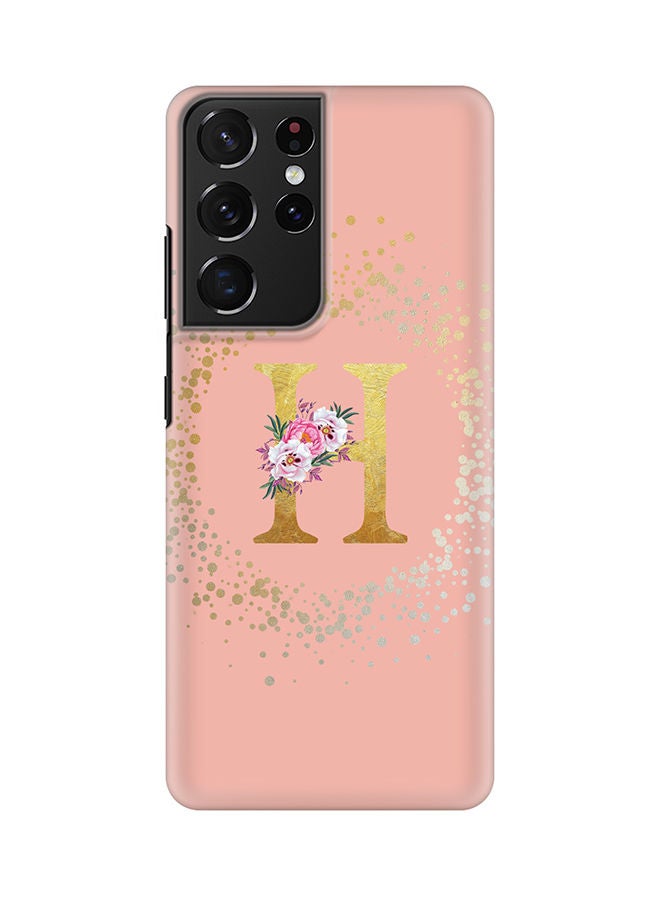 Stylizedd Monogram Slim Cover for Samsung Galaxy S21 Ultra 5G Case Custom Initials Letter Floral Pattern Snap Series Mobile Cover Matte Alphabet  - H (Rose Pink) - Image 1
