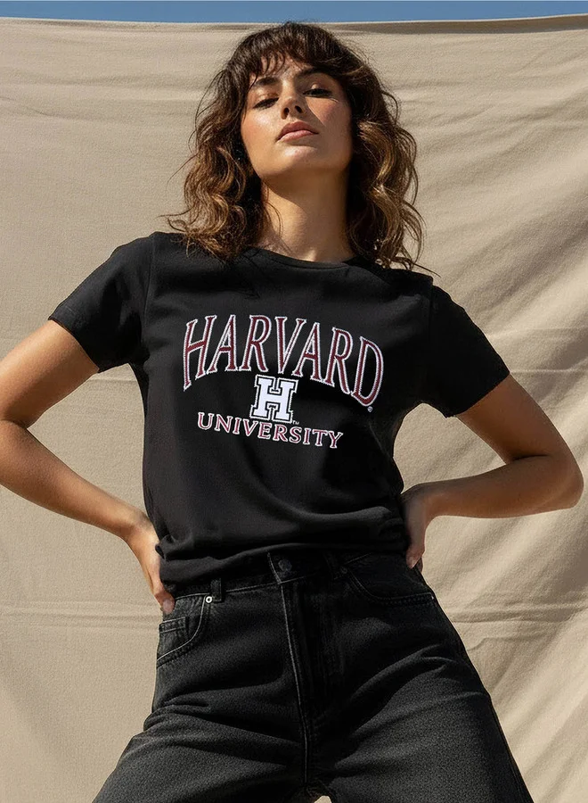 اس بي كاركترز Cotton T-shirt with Harvard University Embroidery