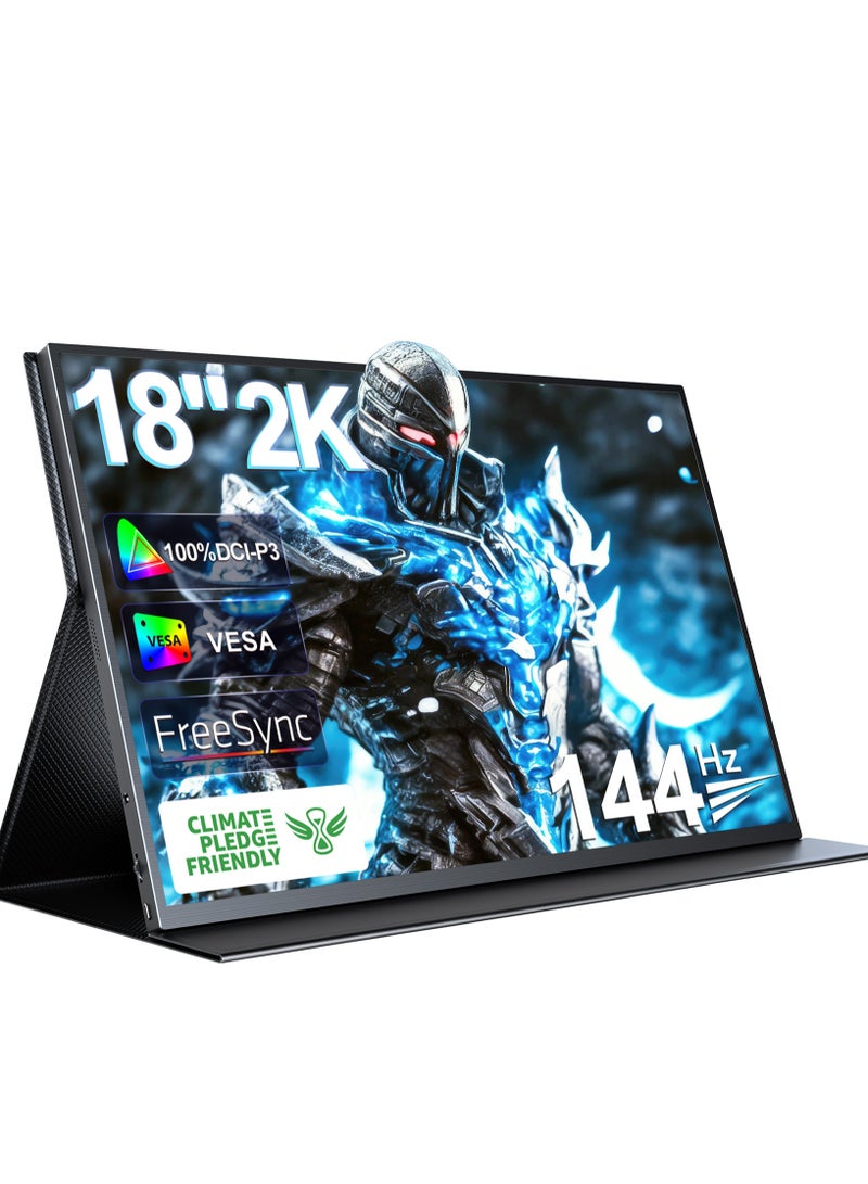 أوبيرفكت شاشة محمولة من UPERFECT مقاس 18 بوصة 120 هرتز 2560*1600P QHD IPS IHD IPS USB C ومنفذ HDMI صغير، شاشة ثانية رفيعة للغاية للكمبيوتر المحمول/الهاتف/وحدة التحكم في الألعاب، قابلة للتركيب على VESA - Image 1