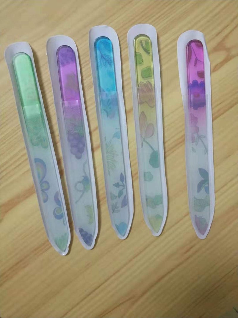 Shuiniba Premium Crystal Glass Nail Files Manicure Set, Professional Double Sided Pedicure Files - Best Glass Nail Files for Natural Nails - Colorful Flower Pattern - 5 Pieces - Image 4
