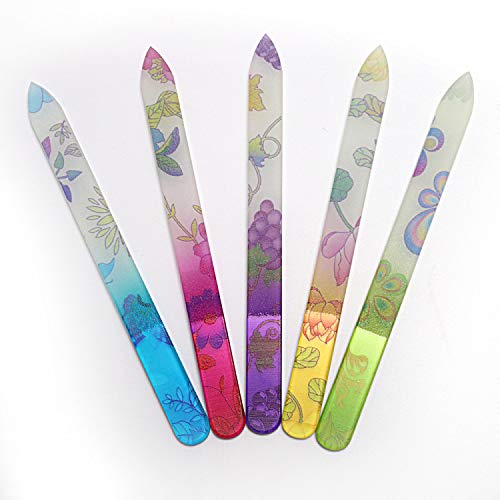 Shuiniba Premium Crystal Glass Nail Files Manicure Set, Professional Double Sided Pedicure Files - Best Glass Nail Files for Natural Nails - Colorful Flower Pattern - 5 Pieces - Image 1