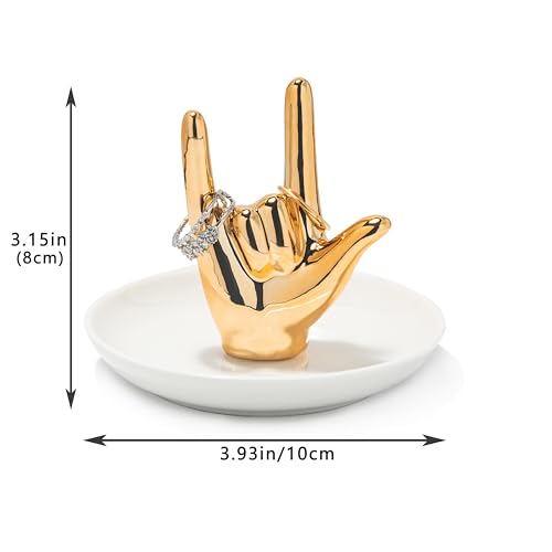 Lynagert I LOVE YOU Hand Ring Holder Dish Ceramic Jewelry Holder Dish Trinket tray for Rings Earrings Necklace Organizer, Engagement Wedding Ring Holder, Christmas Birthday Gifts (Golden) - Image 5