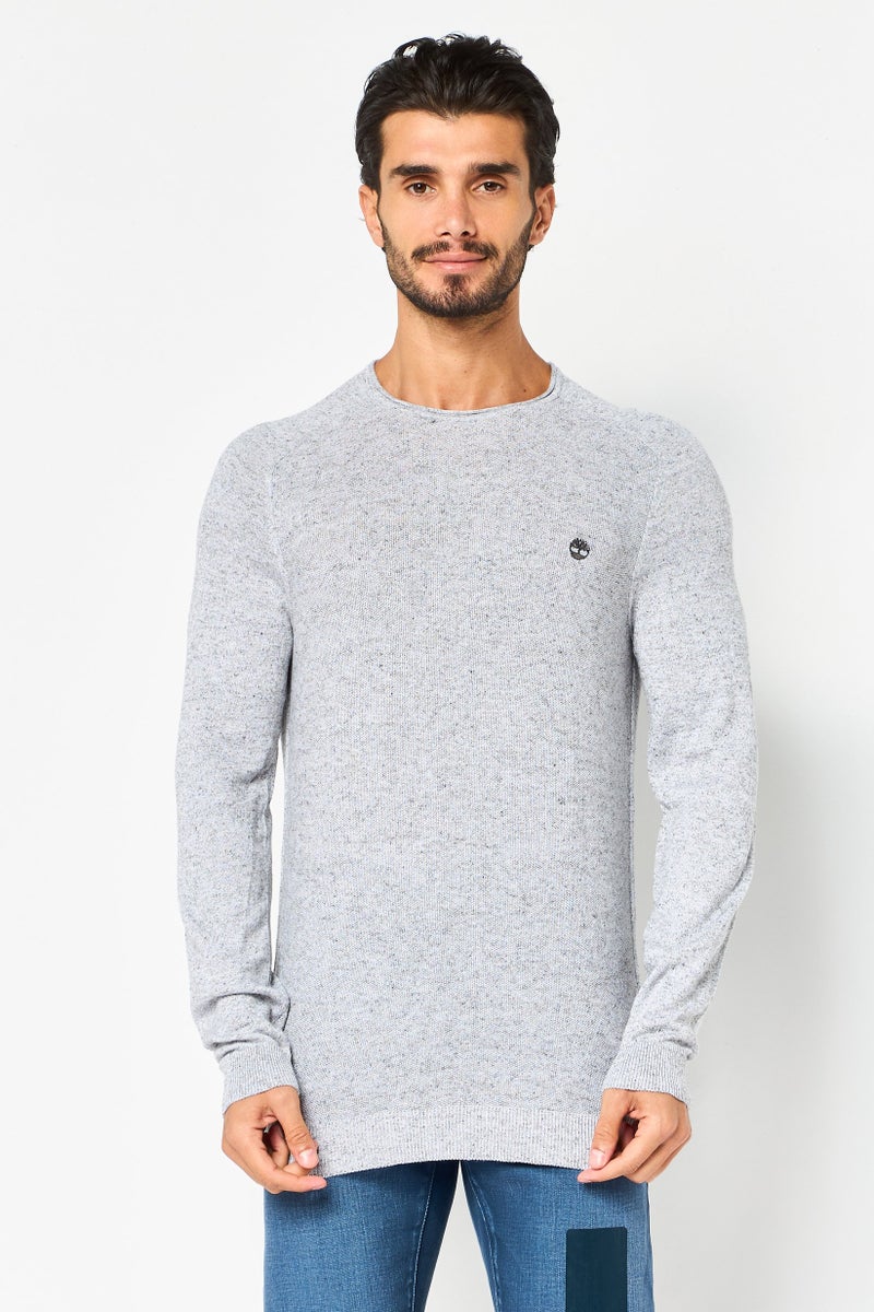 Timberland Men Crew Neck Long Sleeve Embroidered Logo Sweater, Grey - Image 1