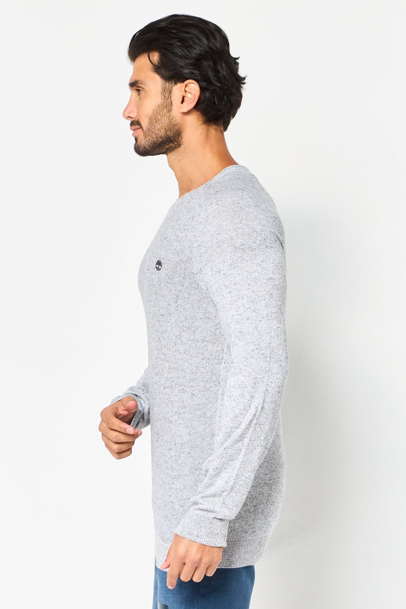 Timberland Men Crew Neck Long Sleeve Embroidered Logo Sweater, Grey - Image 2