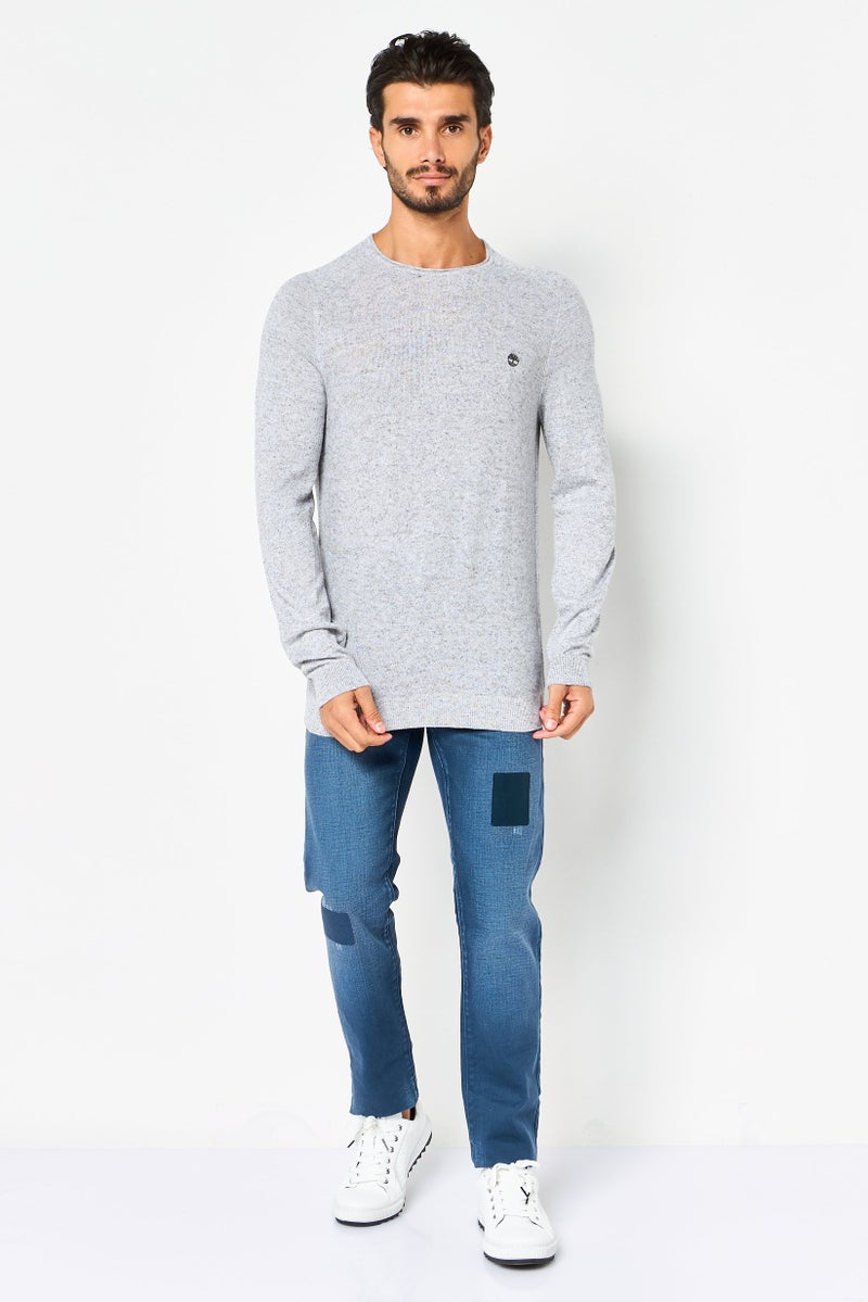 Timberland Men Crew Neck Long Sleeve Embroidered Logo Sweater, Grey - Image 3