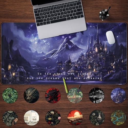 Mechanical Cattle Night Purple Desk Mat Dark Academia Anime Computer Desk Keyboard Mat 315 X 158 in Office Decor for Women Castle Aesthetics Mouse Pad XXL for Desktop Laptop Computer Mouse Gaming Pad - Image 3
