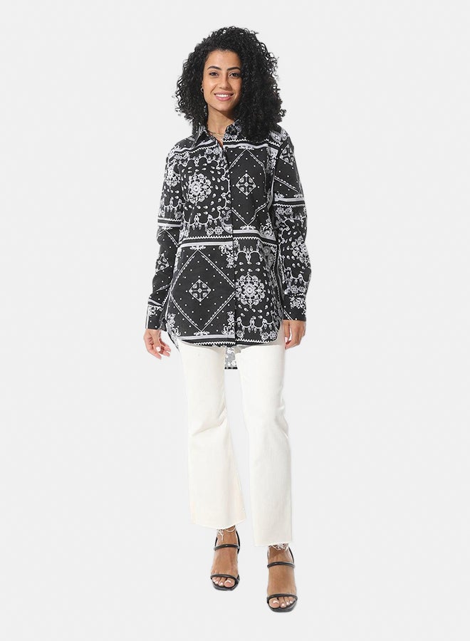 Andora Turn Down Collar With Long Sleeves Blouse_Black & White - Image 5