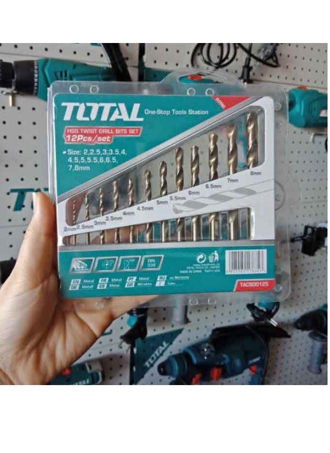 TOTAL Total 12PCS HSS Twist Drill Bits Set – Precision High-Speed Steel (HSS) for Wood, Metal, and Plastic – Sizes 2mm to 8mm – Durable & Reliable for DIY & Professional Use  - Image 2