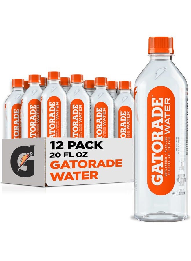 Gatorade Water, Unflavored, Electrolyte infused for great taste, Alkaline PH 7.5 or higher, 20 Fl Oz (Pack of 12) - Image 1