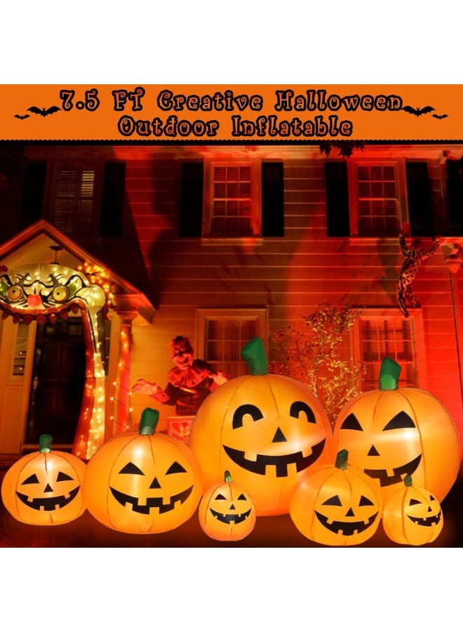 Jorunb Halloween Inflatable Pumpkin Decorations, 7.5 FT Long Blow Up Pumpkin Decor for Front Yard, Porch, Lawn, Indoor/Outdoor Decor - Image 4