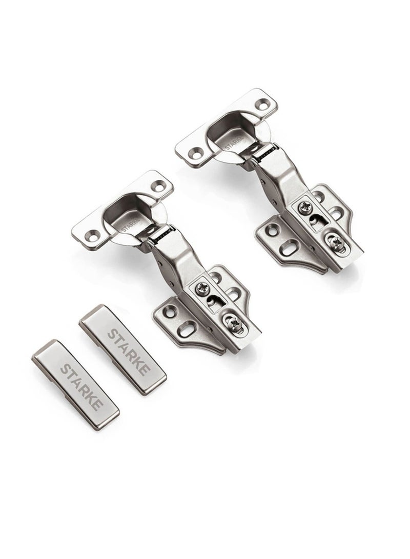 STARKE Pack of 2 Inset Soft Close Fast Mounted 1 Section Force Buffering Hinge - Silver, 105 Degree Opening Angle, 14-22 mm Application, Protective Cover & Screws included. - Image 1