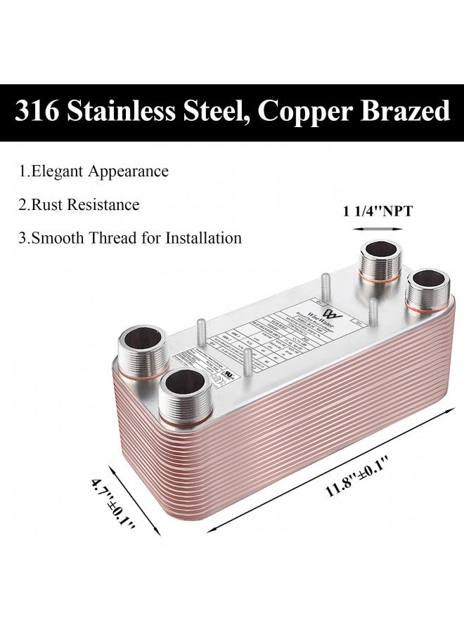 AB Plate Heat Exchanger, 5"x 12" 10 Plates Water To Water Heat Exchanger, Copper/SS316L Stainless Steel Brazed Plate Heat Exchanger For Floor Heating, Water Heating, Snow Melting - Image 4