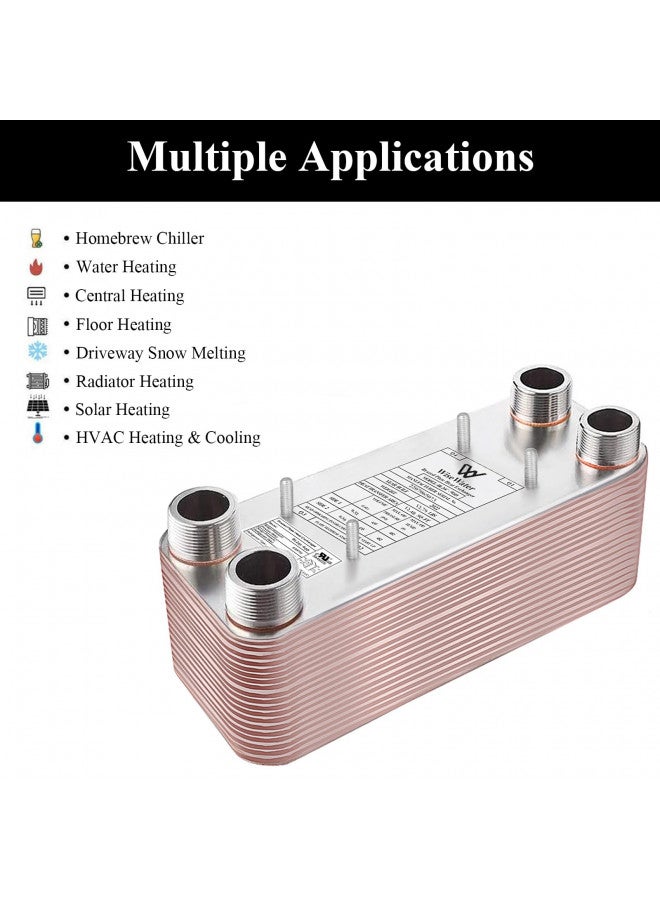 AB Plate Heat Exchanger, 5"x 12" 10 Plates Water To Water Heat Exchanger, Copper/SS316L Stainless Steel Brazed Plate Heat Exchanger For Floor Heating, Water Heating, Snow Melting - Image 1