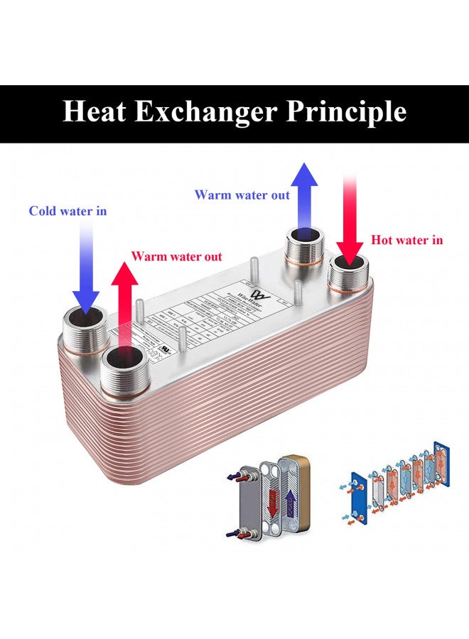 AB Plate Heat Exchanger, 5"x 12" 10 Plates Water To Water Heat Exchanger, Copper/SS316L Stainless Steel Brazed Plate Heat Exchanger For Floor Heating, Water Heating, Snow Melting - Image 2