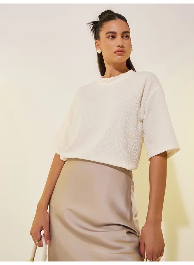 Take Two Take Two Textured Round Neck Oversized T-Shirt