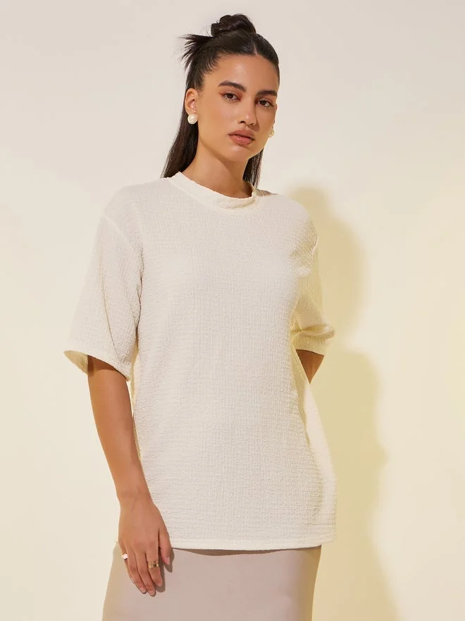 Take Two Textured Round Neck Oversized T-Shirt