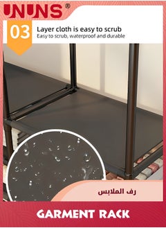 UNUNS رف ملابس شديد التحمل، منظمات خزانة معدنية وتخزين، رفوف ملابس خزانة لتعليق الملابس، رفوف سلكية مزدوجة الصف مع قضيبين للتعليق وخطافات جانبية، أسود  - Image 5