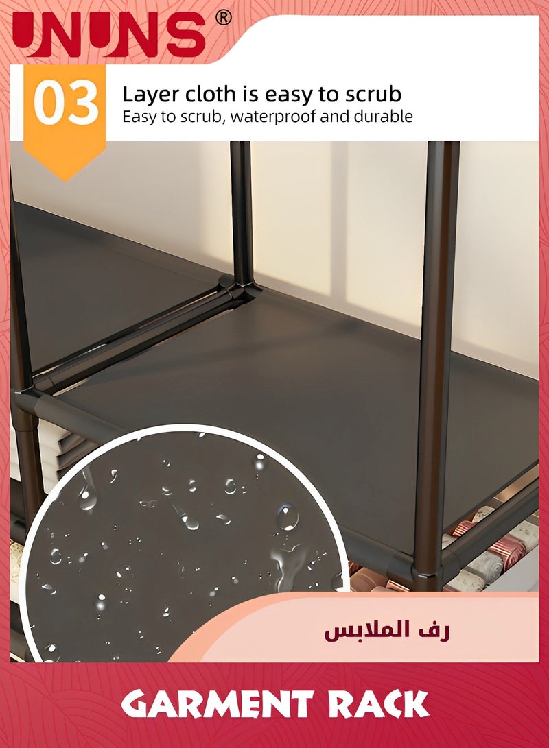 UNUNS Heavy Duty Garment Rack,Metal Closet Organizers And Storage,Wardrobe Clothing Racks For Hanging Clothes,Double-Row Wire Shelving With 2 Hanger Rods And Side Hooks,Black - Image 5