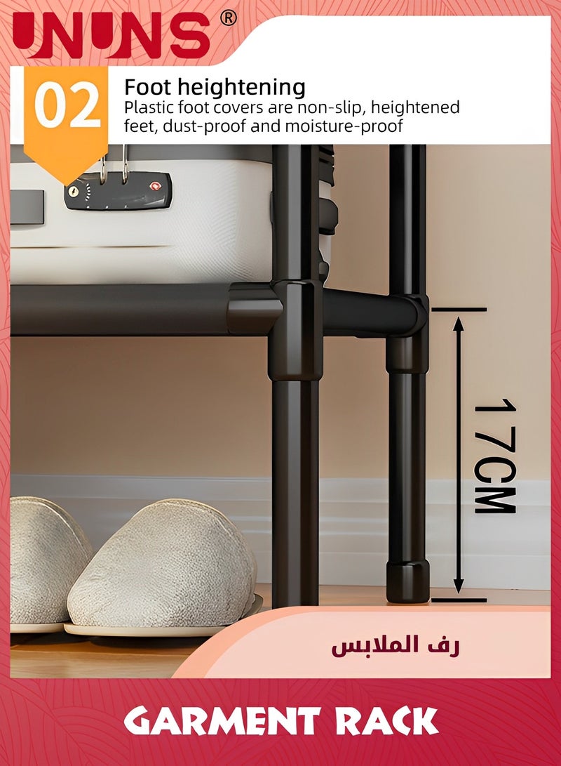 UNUNS Heavy Duty Garment Rack,Metal Closet Organizers And Storage,Wardrobe Clothing Racks For Hanging Clothes,Double-Row Wire Shelving With 2 Hanger Rods And Side Hooks,Black - Image 4