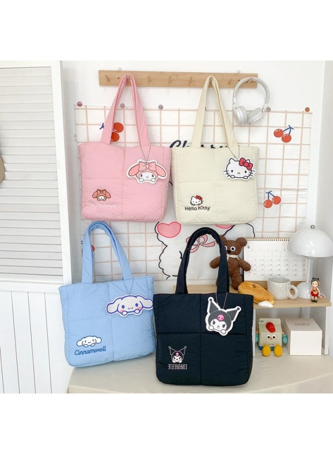 Cute Cartoon Rabbit Down Cloth Handbag 2024 Girl's Large Capacity High-Value Commuting Shoulder Bag-Colour:Down Handbag Black (height 36 Width 39)  - Image 2