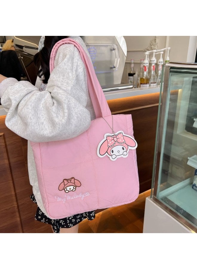 Cute Cartoon Rabbit Down Cloth Handbag 2024 Girl's Large Capacity High-Value Commuting Shoulder Bag-Colour:Down Handbag Black (height 36 Width 39)  - Image 4