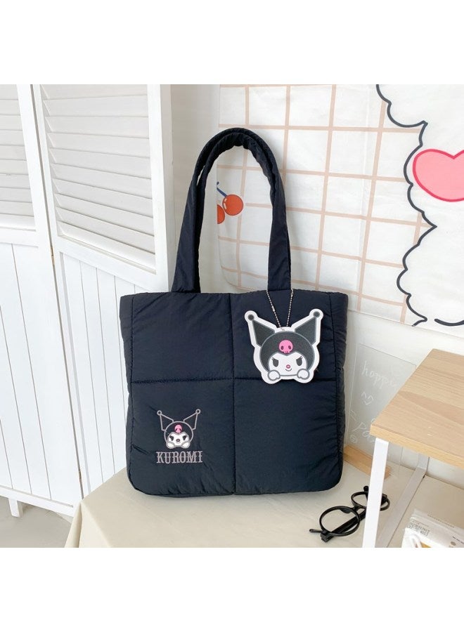 Cute Cartoon Rabbit Down Cloth Handbag 2024 Girl's Large Capacity High-Value Commuting Shoulder Bag-Colour:Down Handbag Black (height 36 Width 39)  - Image 1