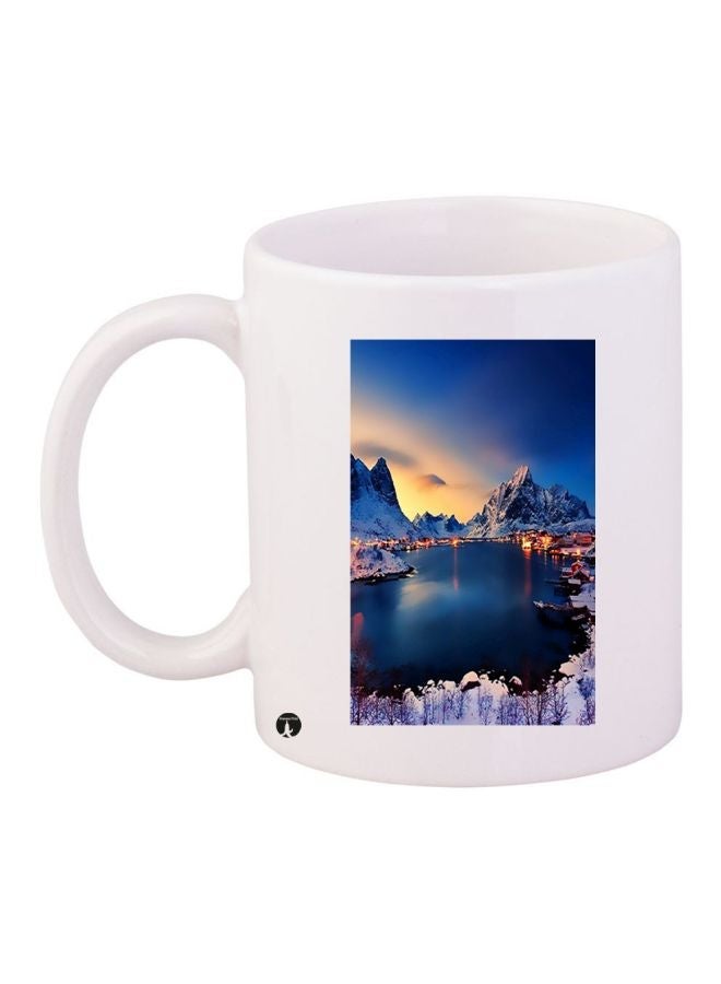 RYN Landscape Printed Coffee Mug White/Blue/Yellow 11ounce