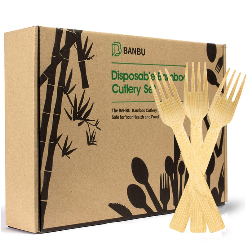 BANBU Bamboo Utensils Disposable- 200PK 6.7"" Bamboo Forks Disposable 100% Compostable Biodegradable Renewable Natural Cutlery Fork for Travel/Camping/Wedding/Party - Image 1