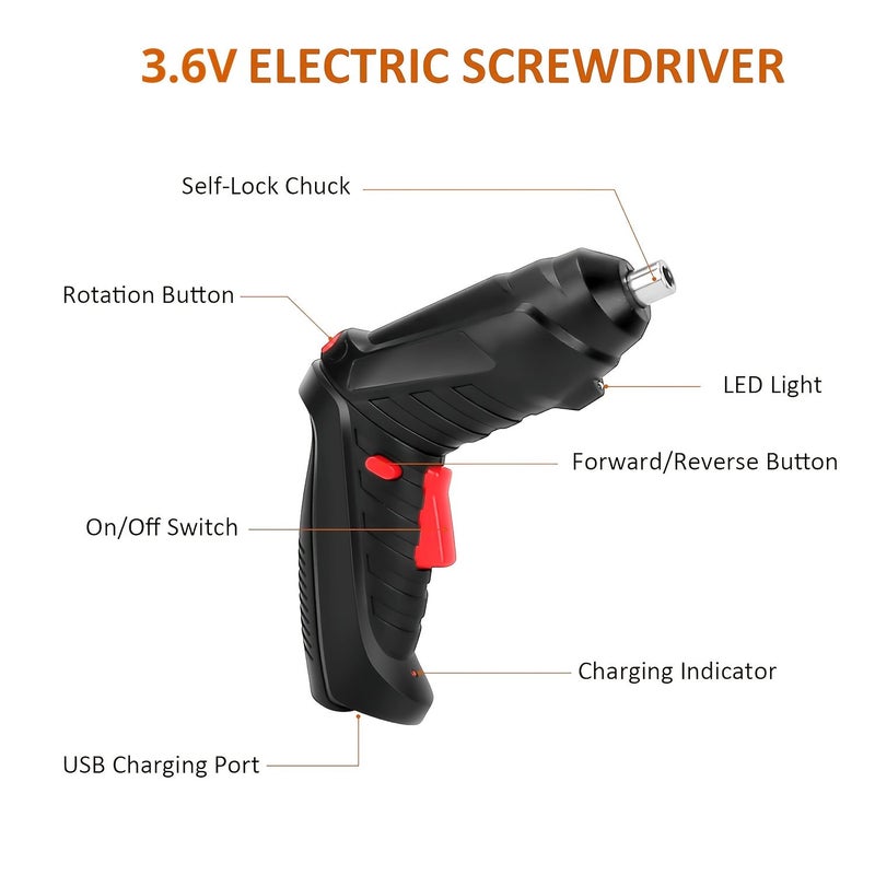 14 Pcs Electric Screwdriver Set Portable Handheld Cordless Screwdriver Bits Kit USB Rechargeable Lithium Battery Compact Home Repair Multitool For Screw Fastening And Removal - Image 5