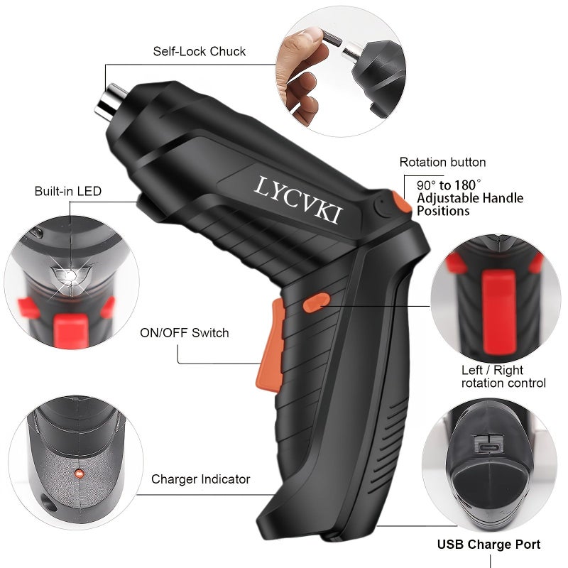 14 Pcs Electric Screwdriver Set Portable Handheld Cordless Screwdriver Bits Kit USB Rechargeable Lithium Battery Compact Home Repair Multitool For Screw Fastening And Removal - Image 3