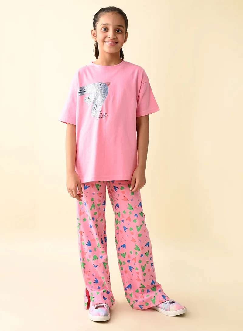 LILPICKS Sparrow Printed T-shirt with Ankle Cut Palazzo Set