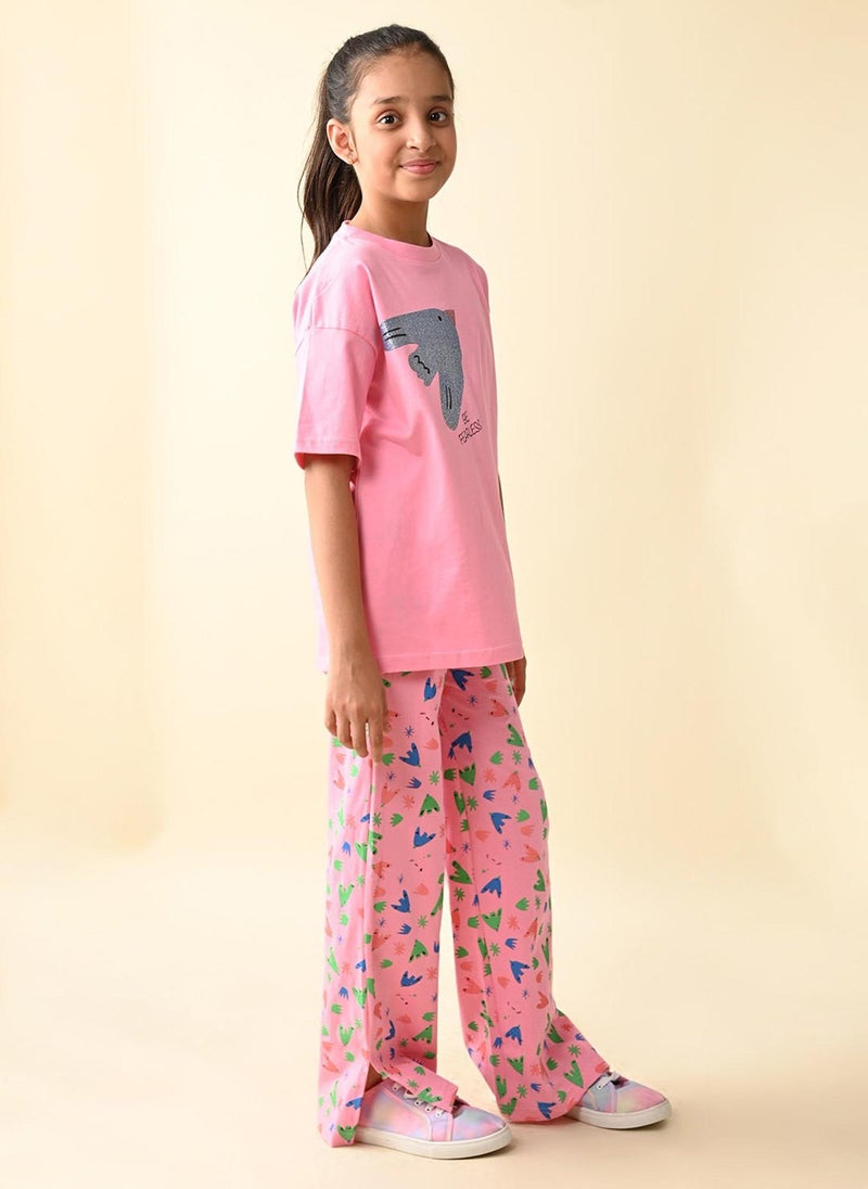 LILPICKS Sparrow Printed T-shirt with Ankle Cut Palazzo Set  - Image 1