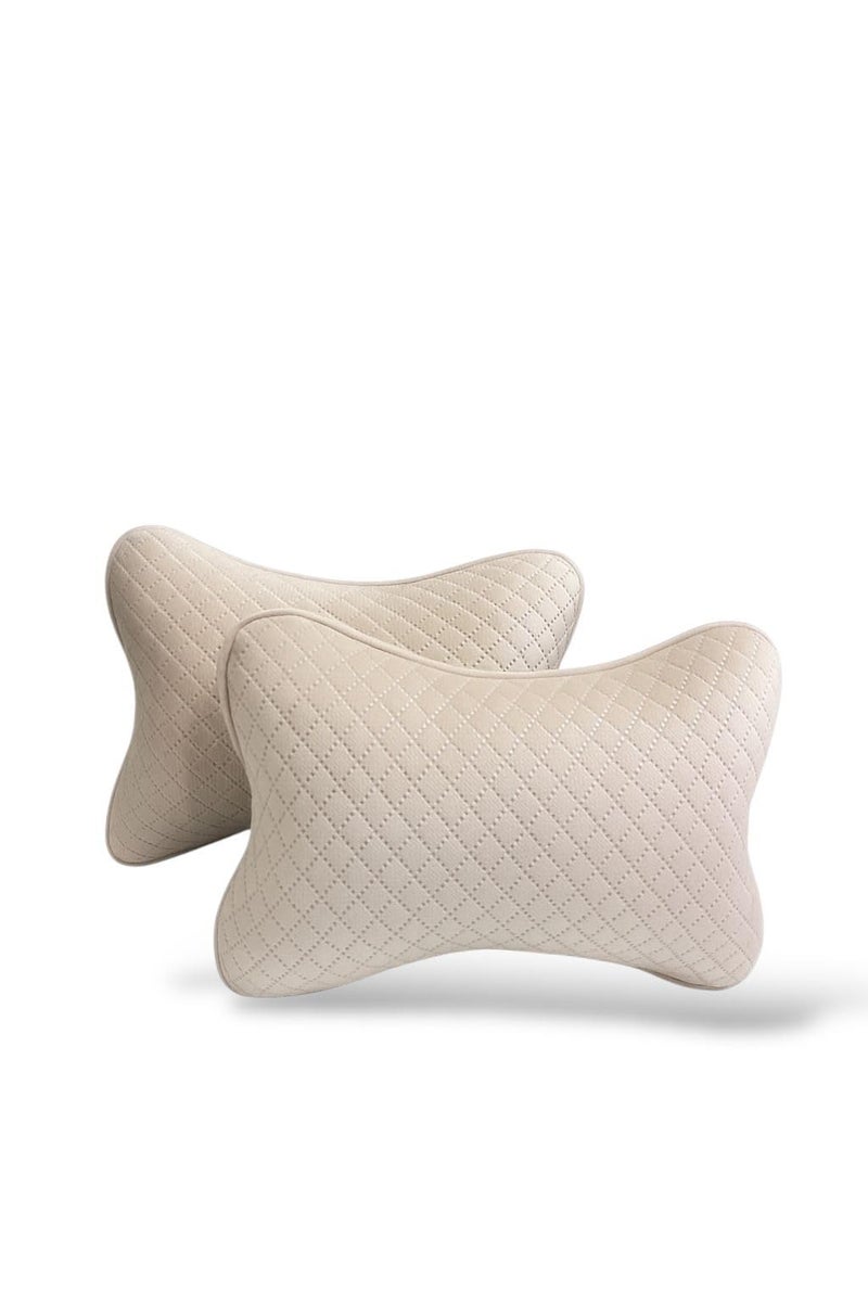 AUTOUNIKO Velvet Soft car Neck Pillow for Travel, Travel Micro Fiber Rest Pillow/Cushion Set of Pillows Compatible with All Cars - Pack of 2 Pieces (Beige) - Image 1