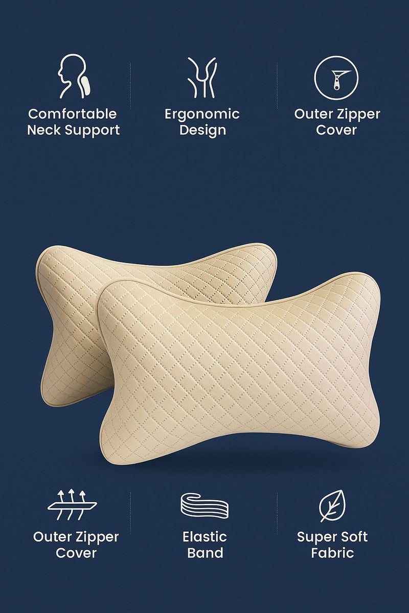 AUTOUNIKO Velvet Soft car Neck Pillow for Travel, Travel Micro Fiber Rest Pillow/Cushion Set of Pillows Compatible with All Cars - Pack of 2 Pieces (Beige) - Image 4
